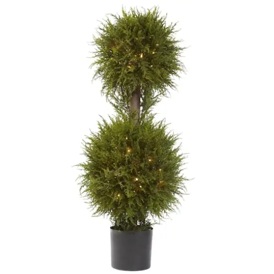 3.5ft. Pre-Lit Potted Cedar Double Ball Topiary Tree {1}
