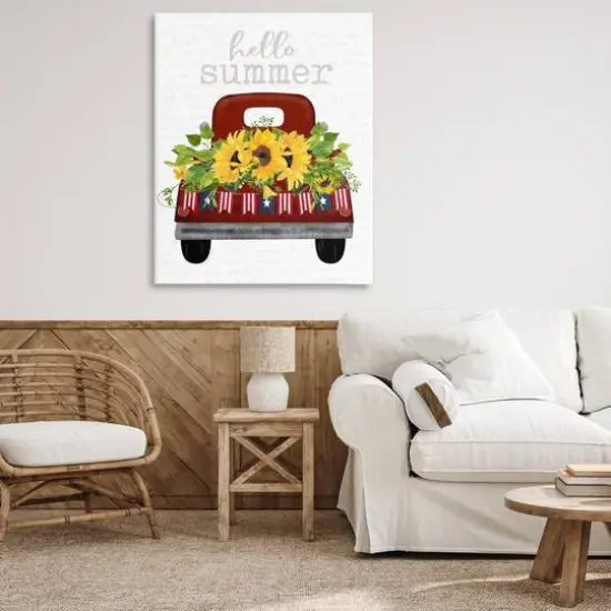 Stupell Industries Hello Summer Quote Sunflower Flower Patriotic Truck Canvas Wall Art {3}