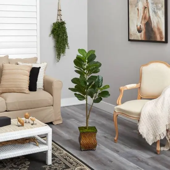 4ft. Fiddle Leaf Fig Tree in Decorative Metal Planter {5}