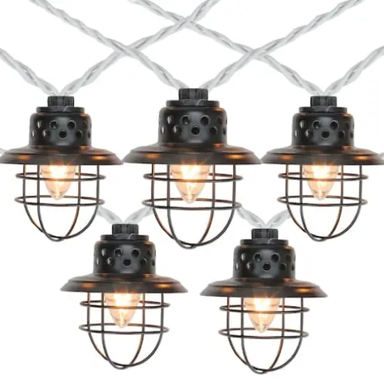 10ct. Black Caged Fisherman Lantern Patio String Lights {1}