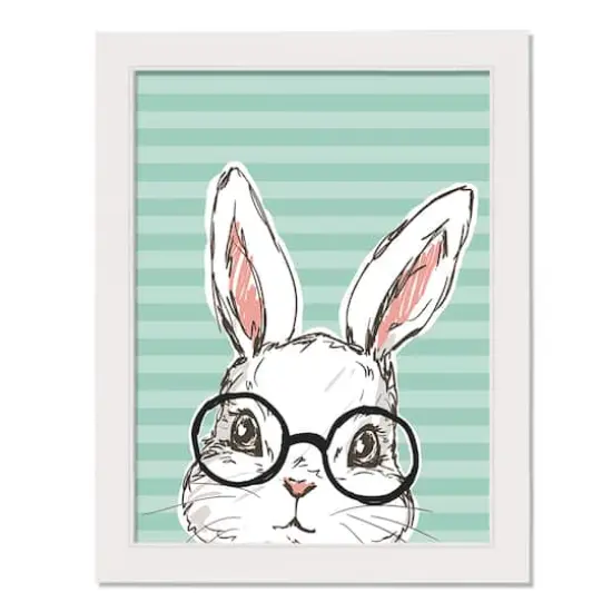Bunny With Glasses 12" x 16" White Framed Print Under Plexiglass {1}