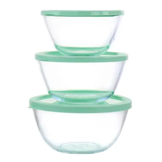 Martha Stewart Mint Borosilicate Glass Prep Bowl Set with Plastic Lids {1}
