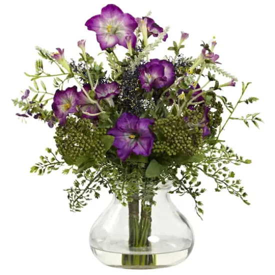 15" Mixed Morning Glory Arrangement with Vase {1}