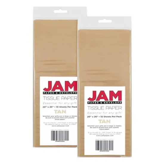 JAM Paper 20" x 26" Tissue Paper, 2 Packs of 10 Sheets Tan {1}