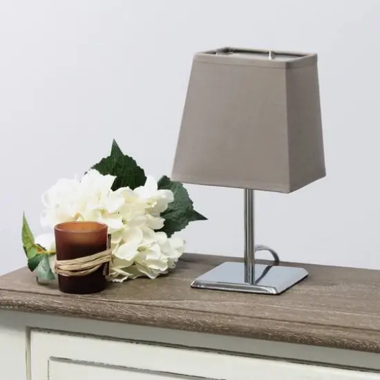 Simple Designs™ 9.5" Mini Chrome Table Lamp with Squared Empire Shade Gray {6}