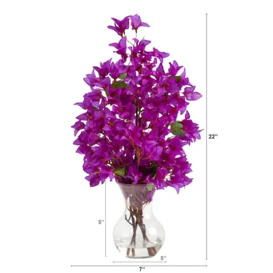 22" Artificial Purple Bougainvillea Arrangement with Fluted Glass Vase {3}