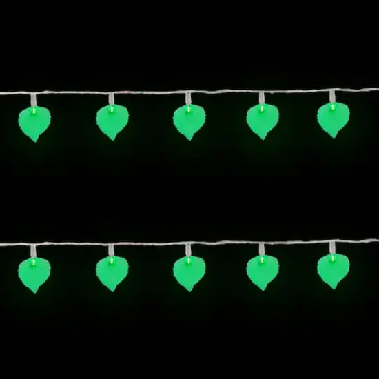 10ct. Battery Operated Green Leaf Shaped Novelty Christmas Light Set {6}