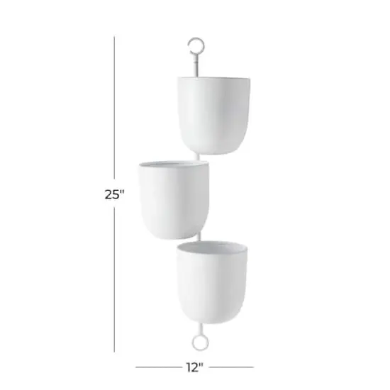 25" White Metal Contemporary 3-Pot Hanging Planter {7}