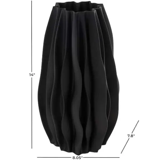 Black Abstract Dimensional Wavy Ribbed Ceramic Vase {5}