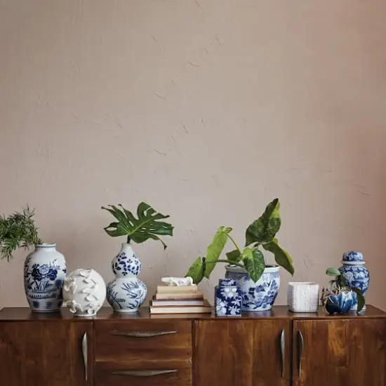 Hello Honey&reg; 12.25" Blue & White Hand-Painted Stoneware Planter {5}