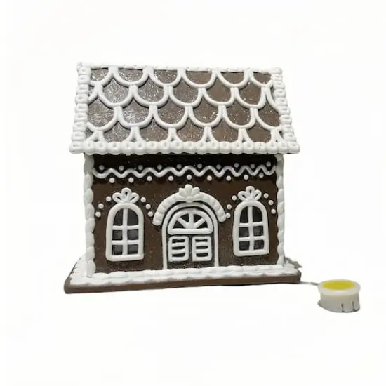 8" Brown and White Glitter Lighted Clay Gingerbread House Tabletop Décor by Ashland® {1}