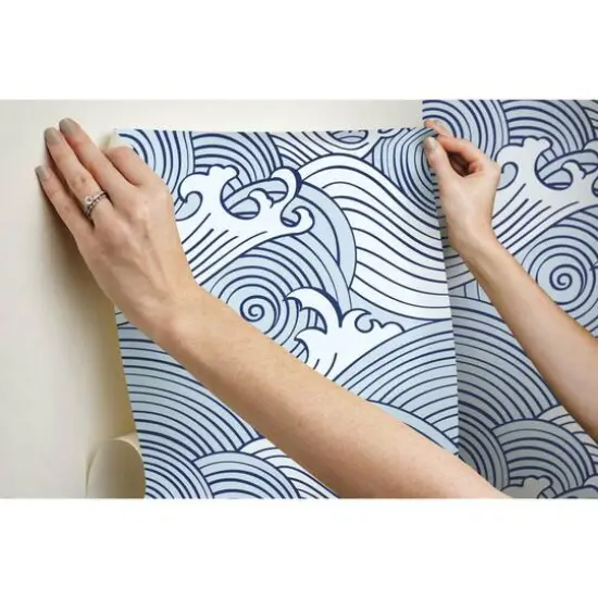 RoomMates Asian Waves Peel & Stick Wallpaper Blue/White {11}