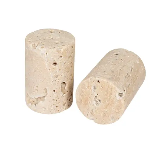 Hello Honey® Natural Round Travertine Salt & Pepper Shaker Set {1}