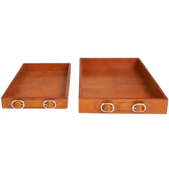 Leather Nesting Tray with Buckle Handles D&eacute;cor Set Brown {5}
