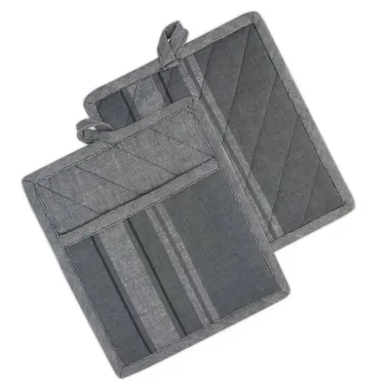 DII&reg; Gray Chambray French Stripe Potholders, 2ct. {1}