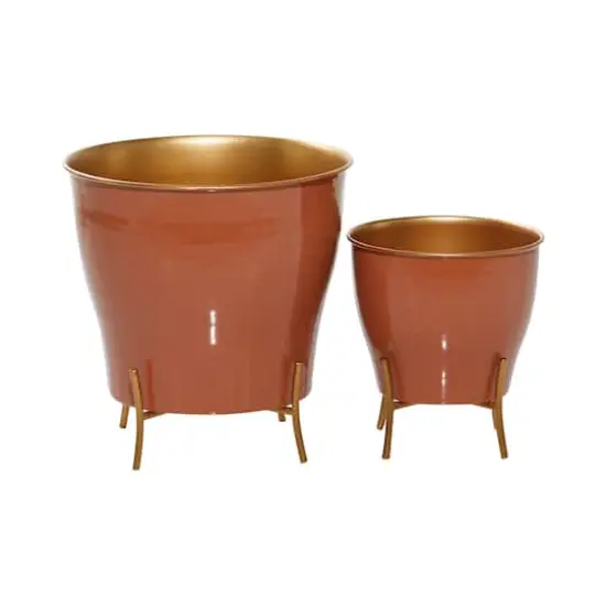 Orange Metal Farmhouse Planter Set, 9" & 12" {3}