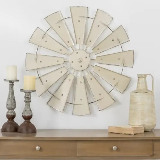Glitzhome&reg; 28.5" Beige Metal Wind Spinner Wall D&eacute;cor {4}