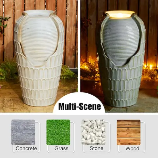Glitzhome&reg; 28.25" LED Petals Textured Ceramic Jar Outdoor Floor Fountain {6}