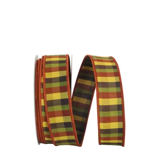 JAM Paper 1.5" x 20yd. Dupioni Wired Edge Deluxe Tonal Plaid Ribbon {1}