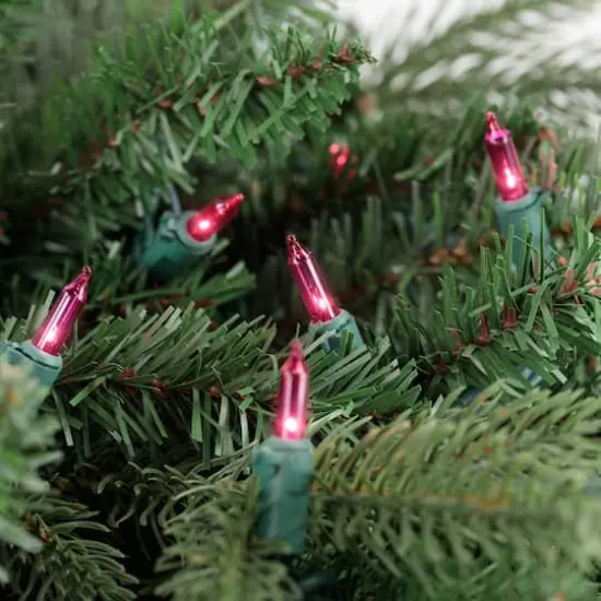 100ct. Mini Christmas String Lights with Green Wire Pink {6}