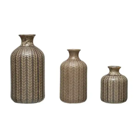 Hello Honey&reg; Matte Olive Green Stoneware Vase Set {3}