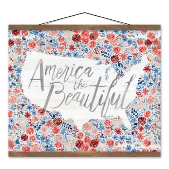 America the Beautiful Floral Teak Hanging Canvas {1}