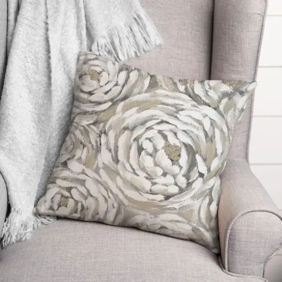 Cream & Gray Floral Indoor/Outdoor Pillow {3}