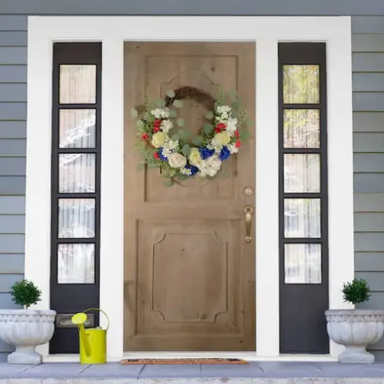 24" Americana Mixed Floral Patriotic Grapevine Wreath {3}