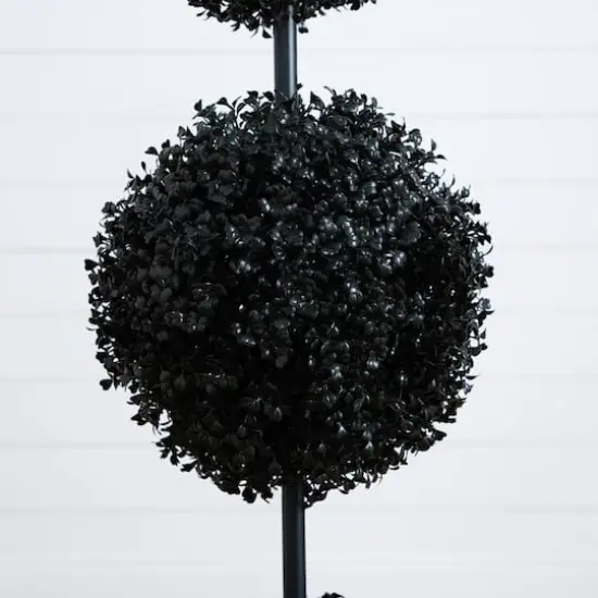 4ft. UV Resistant Artificial Halloween Black Triple Ball Boxwood Topiary (Indoor/Outdoor) {4}