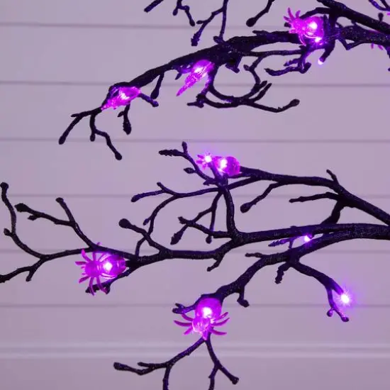 4ft. Pre-Lit Artificial Halloween Spider Twig Tree with 48 Purple LED Lights {7}