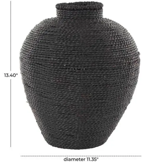 13" Black Handmade Wrapped Pot Metal Vase {8}