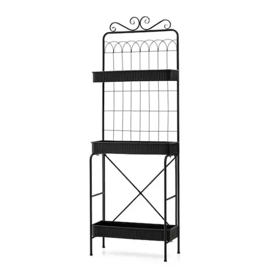 Glitzhome&reg; 68" 3-Tier Black Metal Shelf Planter Stand {1}