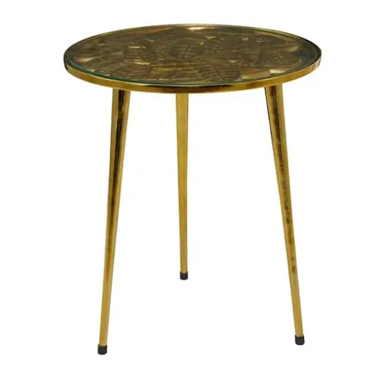 Gold Aluminum Accent Table with Clear Glass Top 20" x 19" x 22" {7}