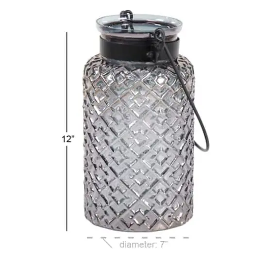 12" Black Glass Textured Candle Lantern {5}