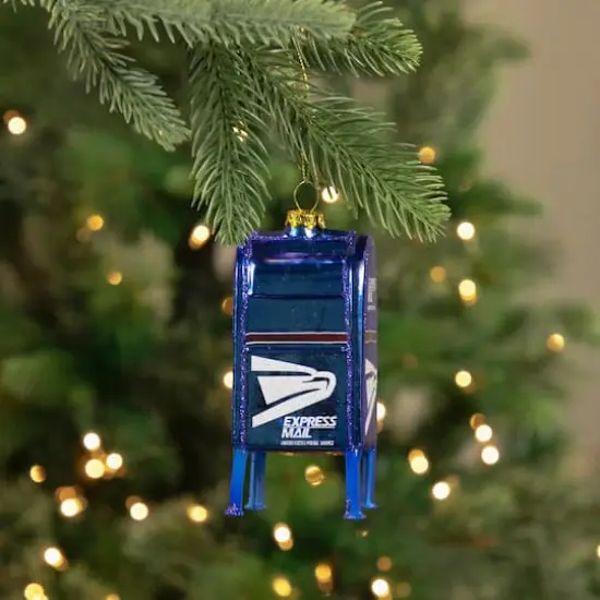 4.5" Shiny Blue Glittered Express Mail USPS Mailbox Glass Christmas Ornament {3}