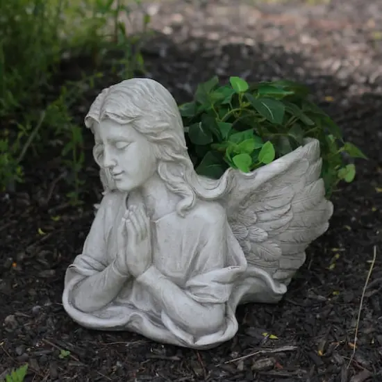 11" Gray Praying Angel Bust Outdoor Garden Statue Planter {4}