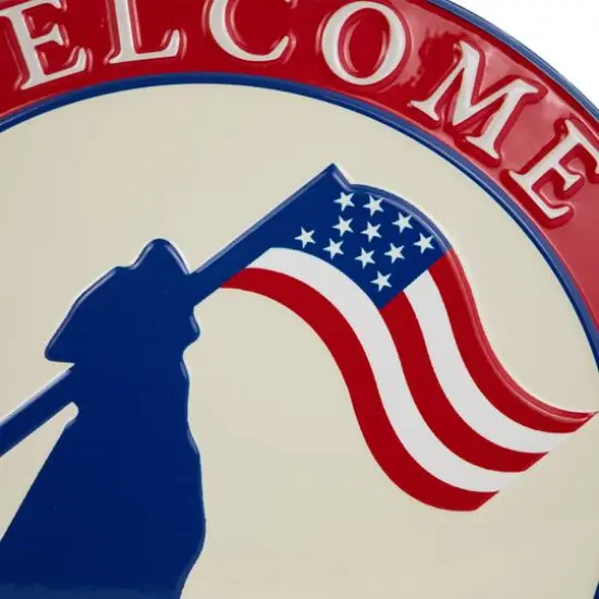13.75" Welcome Friends & Family Patriotic Dog Metal Wall Sign {6}