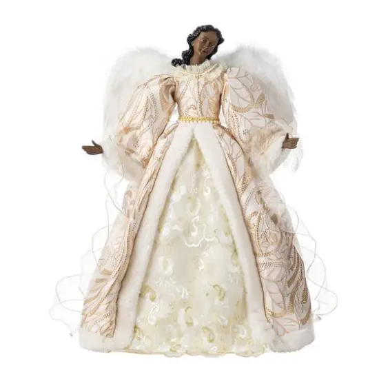 Glitzhome&reg; 24"H Faux Fur & PVC Christmas Elegant African American Angel Tree Topper {1}