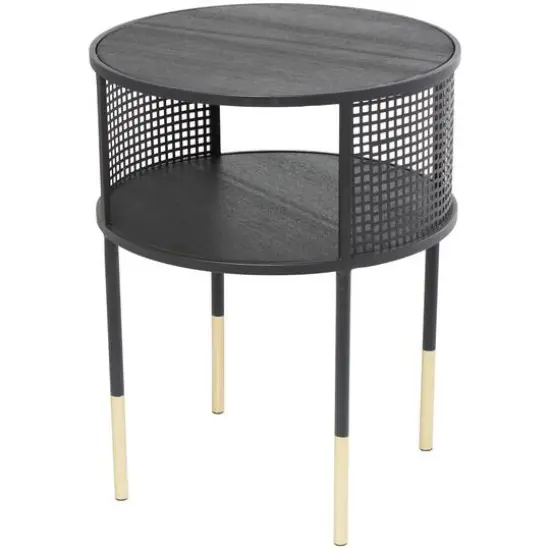 21" Black Metal Open Grid Frame Accent Table {9}