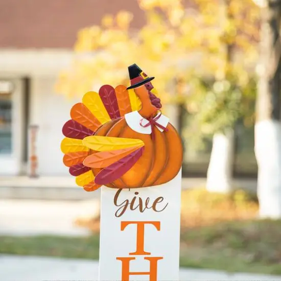 Glitzhome&reg; 36" Thanksgiving Metal Turkey "Give Thanks" Yard Stake {5}