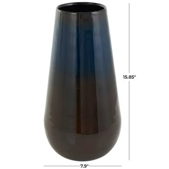 16" Blue Metal Ombre Vase with Brown Accents {9}