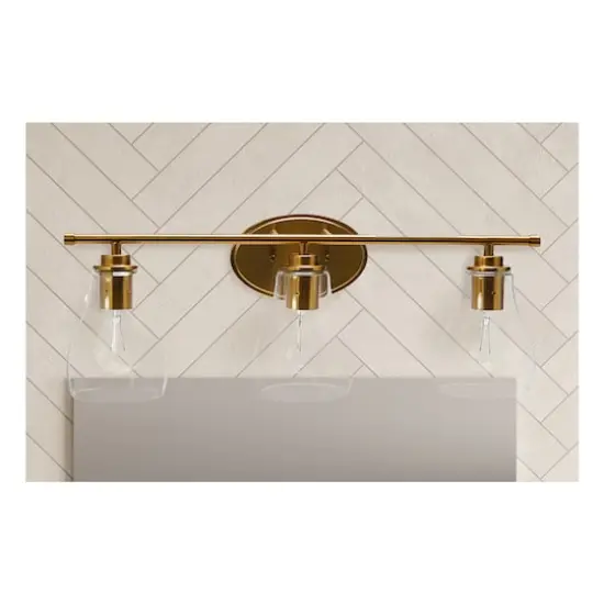 Hello Honey&reg; Robert Stevenson Lighting Creston Brushed Gold Metal & Glass 3-Light Vanity Light {3}