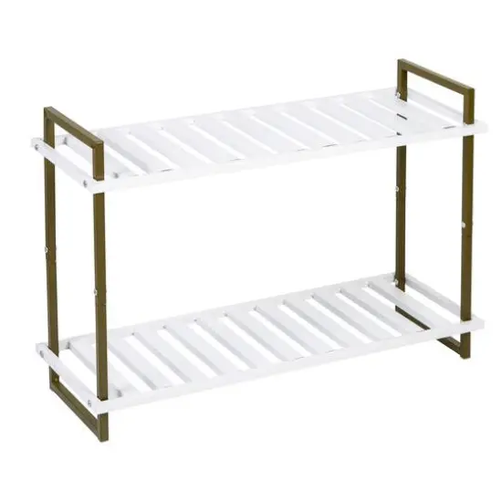 Honey Can Do Olive & White 2-Tier Tubular Shoe Rack {1}