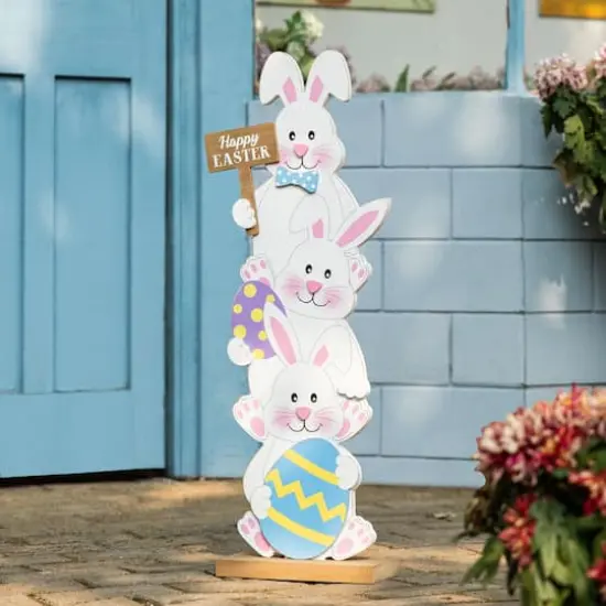 Glitzhome&reg; 30.75" Easter Stacked Bunny Wooden Porch D&eacute;cor {3}