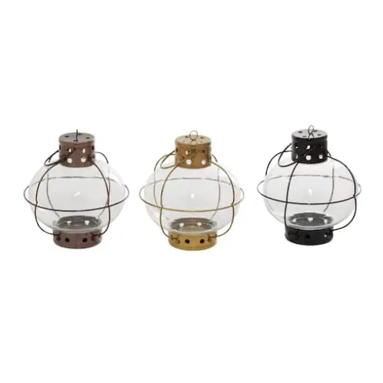 Set of 3" Multi Colored Metal Rustic Lantern, 7" x 8" {3}
