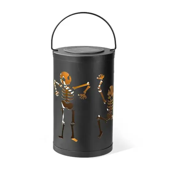 Glitzhome® 10.75" Halloween Metal Skeleton Solar Powered LED Lantern {1}