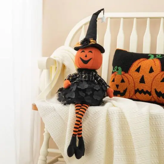 Glitzhome&reg; 30" Halloween Fabric Dressed Pumpkin Sitter {6}