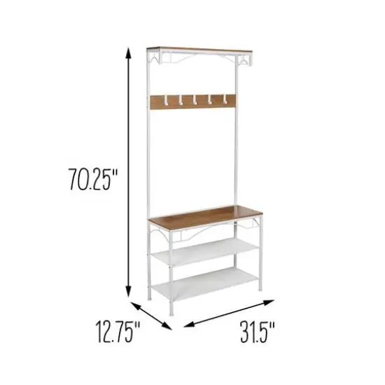 Honey Can Do White/Natural Coat Rack Bench {11}