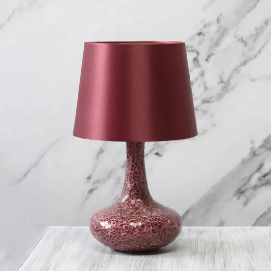 Simple Designs 14" Mosaic Glass Genie Table Lamp with Fabric Shade Red {5}