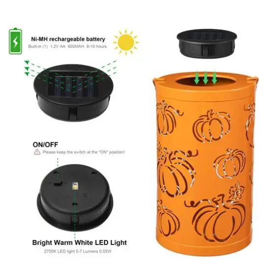 Glitzhome&reg; 10.75" Fall Metal Pumpkin Solar Powered LED Lantern {8}
